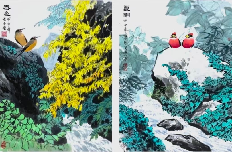 中国书画艺术家联盟——中美协名家吴国亭《春》《夏》